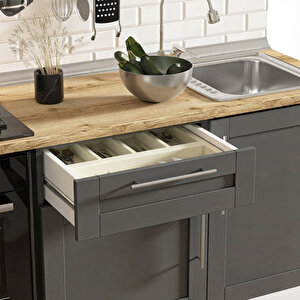 Dekorex Pia Beyaz-antrasit 240 Cm Fırın Ve Çekmece Modüllü Meşe Tezgahlı Hazır Mutfak Pba-240dav-c-mt