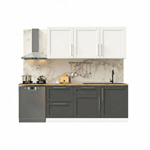 Pia Beyaz-antrasit 240 Cm Beyaz Çekmece Modüllü Meşe Tezgahlı Hazır Mutfak Pba-240dav-bc-mt 240 cm