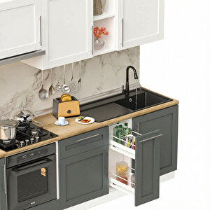 Pia Beyaz-antrasit 270 Cm Beyaz Aspiratör Ve Fırın Modüllü Meşe Tezgahlı Hazır Mutfak Pba-270asp-mt 270 cm