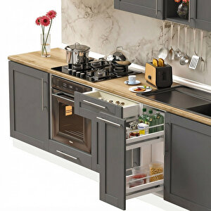 Dekorex Pia Beyaz-antrasit 270 Cm Beyaz Aspiratör Ve Fırın Modüllü Meşe Tezgahlı Hazır Mutfak Pba-270asp-mt