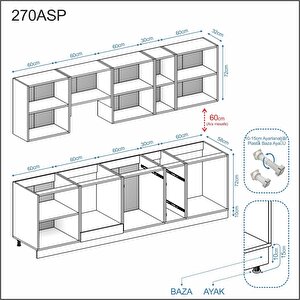 Dekorex Pia Beyaz-antrasit 270 Cm Beyaz Aspiratör Ve Fırın Modüllü Meşe Tezgahlı Hazır Mutfak Pba-270asp-mt