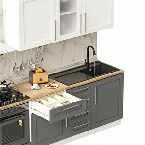 Dekorex Pia Beyaz-antrasit 225 Cm Beyaz Fırın Modüllü Meşe Tezgahlı Hazır Mutfak Pba-225dav-mt