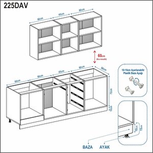 Dekorex Pia Beyaz-antrasit 225 Cm Beyaz Fırın Modüllü Meşe Tezgahlı Hazır Mutfak Pba-225dav-mt