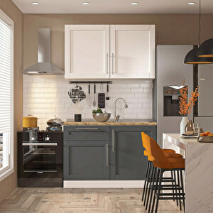 Pia Beyaz-antrasit 120 Cm Beyaz Meşe Tezgahlı Hazır Mutfak Pba-120dav-mt 120 cm