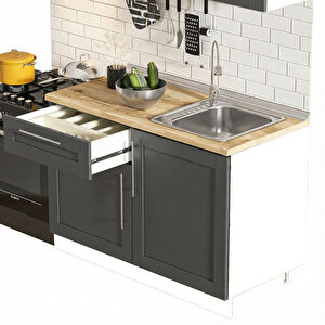 Pia Beyaz-antrasit 120 Cm Beyaz Meşe Tezgahlı Hazır Mutfak Pba-120dav-mt 120 cm