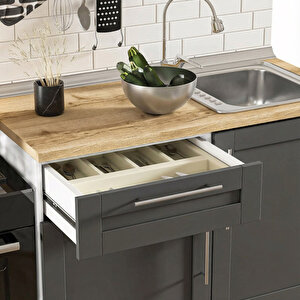 Pia Beyaz-antrasit 120 Cm Beyaz Meşe Tezgahlı Hazır Mutfak Pba-120dav-mt 120 cm