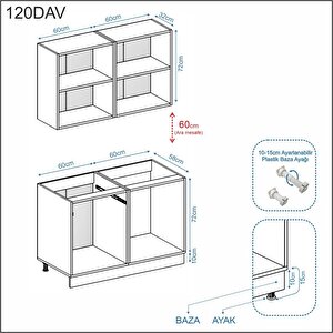 Dekorex Pia Beyaz-antrasit 120 Cm Beyaz Meşe Tezgahlı Hazır Mutfak Pba-120dav-mt
