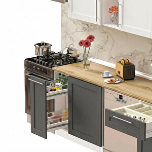 Dekorex Pia Beyaz-antrasit 330 Cm Aspiratör Ve Çekmece Modüllü Meşe Tezgahlı Hazır Mutfak Pba-330asp-bc-mt