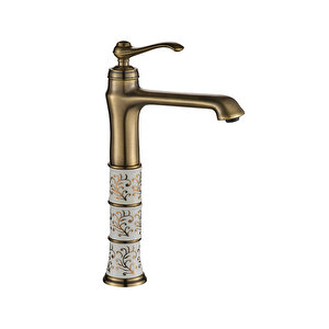 Victoria Porselen Desenli Antik Çanak Mutfak Eviye Lavabo Bataryası (uzun)