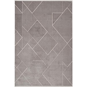 Leon Ln002z Gri Halı Modern Desen Pamuk Taban Akrilik Tozuaz Salon Yatak Odası Koridor Halısı 120x180 cm