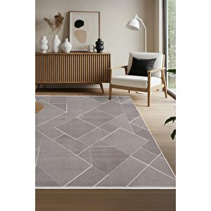 Leon Ln002z Gri Halı Modern Desen Pamuk Taban Akrilik Tozuaz Salon Yatak Odası Koridor Halısı 100x300 cm