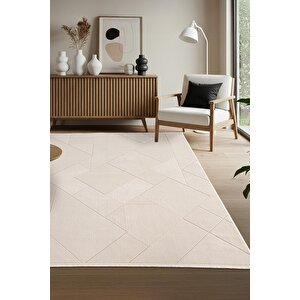 Leon Ln002w Beyaz Halı Modern Desen Pamuk Taban Akrilik Tozuaz Salon Yatak Odası Koridor Halısı 120x180 cm