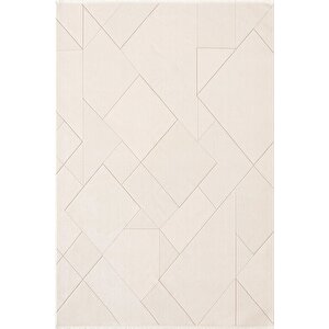Leon Ln002w Beyaz Halı Modern Desen Pamuk Taban Akrilik Tozuaz Salon Yatak Odası Koridor Halısı 120x180 cm
