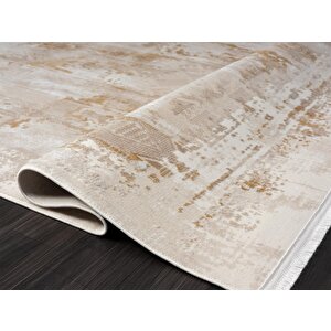 Merit Mr003s Krem Halı Gold Detaylı Ince Yumuşak Akrilik Tozuaz Modern Salon Halısı Koridor Halısı