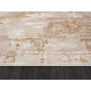 Merit Mr003s Krem Halı Gold Detaylı Ince Yumuşak Akrilik Tozuaz Modern Salon Halısı Koridor Halısı