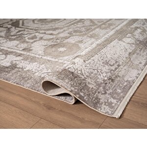 Art At004g Gri Halı Modern Desen Triko Akrilik Viskon Boyama Yüksek Sıklık Ipek Serisi 80x150 cm