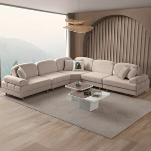 Aries Modüler Köşe Koltuk Takımı L Sütlü Kahve Sütlü Kahve