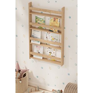 4 Raflı 120 X 74 Cm Montessori Kitaplık Eğitici Çocuk Kitaplığı Safir Meşe
