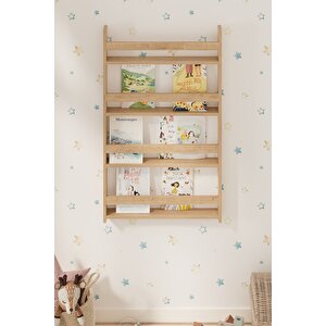 4 Raflı 120 X 74 Cm Montessori Kitaplık Eğitici Çocuk Kitaplığı Safir Meşe