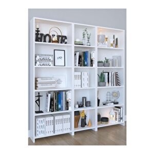 5 Raflı Geniş Kitaplık - Beyaz