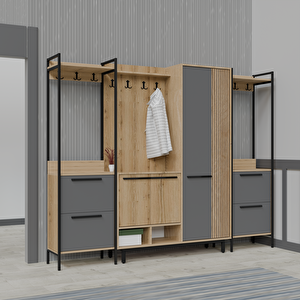 Abre X-plaza Lux Portmanto Askılıklı Modern Vestiyer Takımı Meşe Atrasit