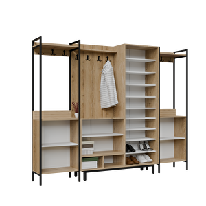 Abre X-plaza Lux Portmanto Askılıklı Modern Vestiyer Takımı Meşe Atrasit