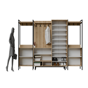 Abre X-plaza Lux Portmanto Askılıklı Modern Vestiyer Takımı Meşe Atrasit