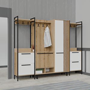Abre X-plaza Lux Portmanto Askılıklı Modern Vestiyer Takımı Meşe Beyaz