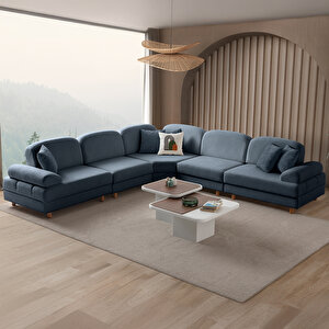 Aries Modüler Köşe Koltuk Takımı L Mavi Mavi