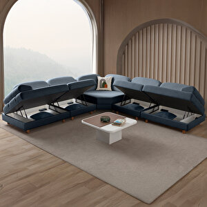 Aries Modüler Köşe Koltuk Takımı L Mavi Mavi