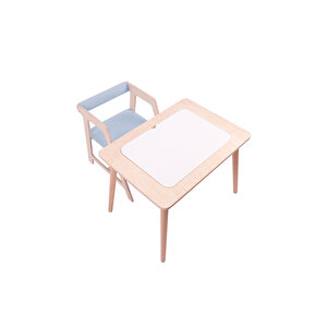 Montessori Çocuk Ahşap Oyun Etkinlik Çalışma Masası,saklama Alanlı,mavi Sandalye