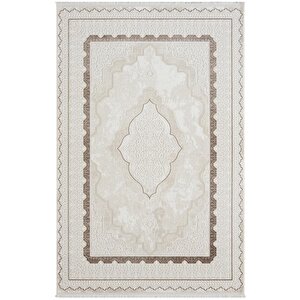 Dark Dk016a Bej Halı Kahverengi Kenar Çerçeveli Göbekli Akrilik Tozuaz Modern Salon Halısı Koridor 240x340 cm