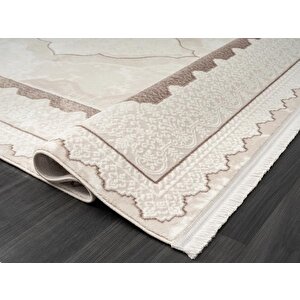 Dark Dk016a Bej Halı Kahverengi Kenar Çerçeveli Göbekli Akrilik Tozuaz Modern Salon Halısı Koridor