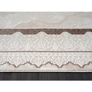 Dark Dk016a Bej Halı Kahverengi Kenar Çerçeveli Göbekli Akrilik Tozuaz Modern Salon Halısı Koridor