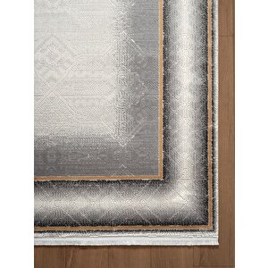 Vogue?vg006g Gri Çerçeveli Modern Renk Desen 100?tarak Viskon Salon Halısı İpek Serisi