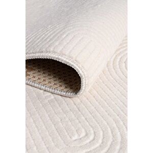 Rölyef Joy Krem Kaymaz Taban Kesme Halı Yolluk Pon Pon 80x200 cm