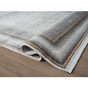 Vogue?vg006g Gri Çerçeveli Modern Renk Desen 100?tarak Viskon Salon Halısı İpek Serisi