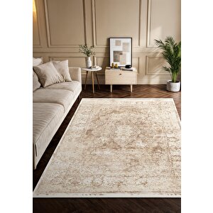 Vogue?vg002k Kahve Klasik Göbekli Desen Modern Renk 100?tarak Viskon Salon Halısı İpek Serisi 100x300 cm