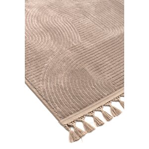 Rölyef Joy Krem Kaymaz Taban Kesme Halı Yolluk Pon Pon 200x400 cm