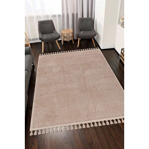 Rölyef Joy Krem Kaymaz Taban Kesme Halı Yolluk Pon Pon 200x400 cm