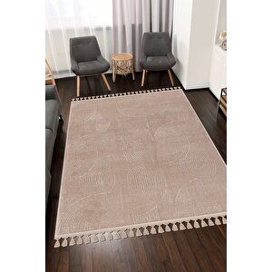 Rölyef Joy Krem Kaymaz Taban Kesme Halı Yolluk Pon Pon 80x500 cm