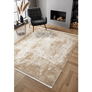 Cosmos Cs003b Bej Halı Modern Detaylı Pamuk Taban Viskon Tozuaz Salon Yatak Odası Koridor Halısı 240x340 cm