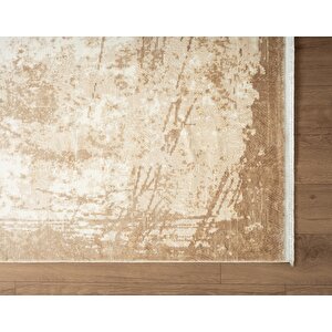 Cosmos Cs003b Bej Halı Modern Detaylı Pamuk Taban Viskon Tozuaz Salon Yatak Odası Koridor Halısı