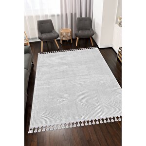 Rölyef Joy Krem Kaymaz Taban Kesme Halı Yolluk Pon Pon 150x300 cm