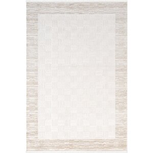 Jade Jd007b Bej Halı Modern Çerçeve Desenli Triko Akrilik Pamuk Tabanlı Kaymaz Salon Halısı 120x180 cm