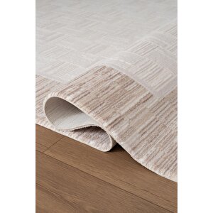 Jade Jd007b Bej Halı Modern Çerçeve Desenli Triko Akrilik Pamuk Tabanlı Kaymaz Salon Halısı 120x180 cm