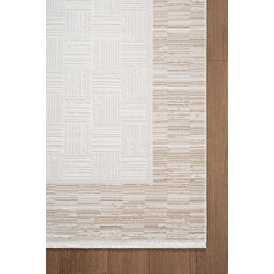 Jade Jd007b Bej Halı Modern Çerçeve Desenli Triko Akrilik Pamuk Tabanlı Kaymaz Salon Halısı