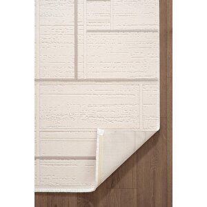 Leon Ln004a Krem Halı Modern Desen Pamuk Taban Akrilik Tozuaz Salon Yatak Odası Koridor Halısı