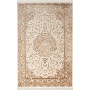 Imperial Luxe Il005s Krem Çerçeveli Göbekli Halı Klasik Desen 100 Tarak Bambu Viskon İpek Serisi 160x230 cm