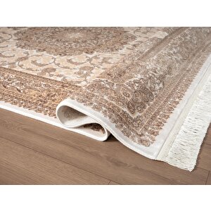 Imperial Luxe Il005s Krem Çerçeveli Göbekli Halı Klasik Desen 100 Tarak Bambu Viskon İpek Serisi 160x230 cm